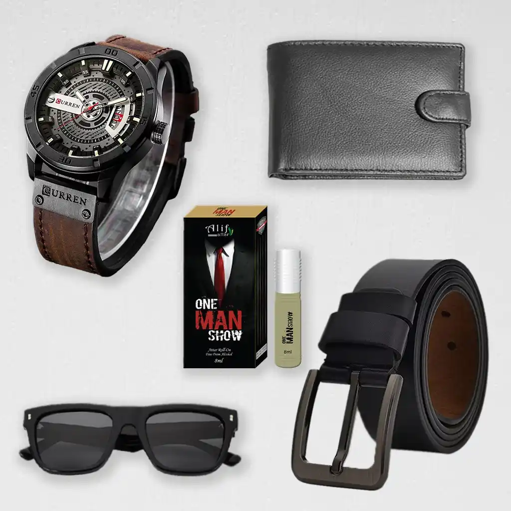 ঘড়ি, সানগ্লাস, মানিব্যাগ, বেল্ট ও আতর – সবকিছু একসাথে, এক প্যাকেজে